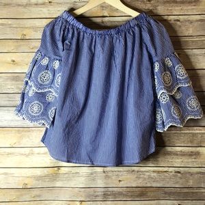 Rebellion Blue Eyelet Flower Off Shoulder